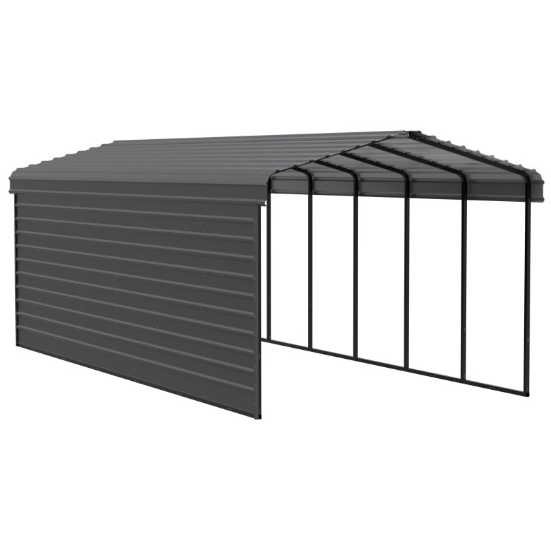12 x 29 ft Charcoal Steel Carport Kit with Enclosure