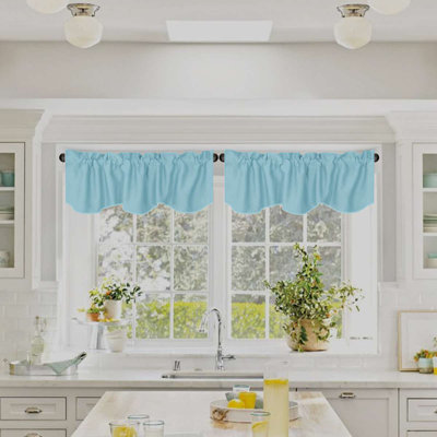 2 Panels Blackout Curtain Valances for Kitchen Windows/Living Room/Bathroom Privacy Protection Rod Pocket Decoration Scalloped Winow Valance Curtains
