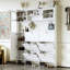 Armoire à chaussures contemporaine avec 6 tiroirs rabattables et une étagère de rangement, de grandes portes coulissantes en verre trempé, 3 armoires blanches multifonctionnelles, des tablettes réglables