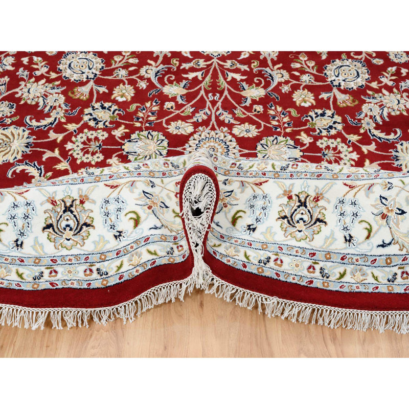 Tapis oriental rond 9 po 1 po x 9 po 1 po rouge cerise noué à la main avec motif en laine 250 KPSI 7C8EE6D144A84FCFA12489DC9B53A2F3