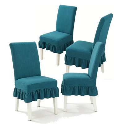 4 housses de chaises de salle à manger extensibles Parsons avec jupe à volants, housses élastiques pour chaises à haut dossier, tissu de protection infroissable pour la salle à manger, le restaurant et le banquet