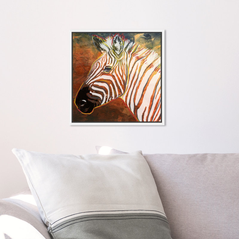Zebra Sunset Framed Giclée Canvas Print, White Framed, 12" H x 12" W x 1.5" D
