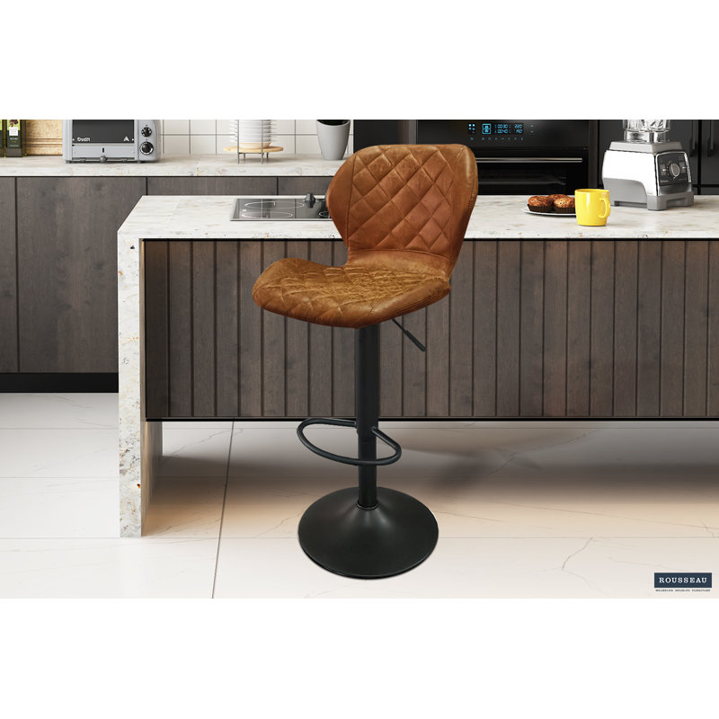Swivel Upholstered Adjustable Height Counter Stool with Metal Frame, Cognac