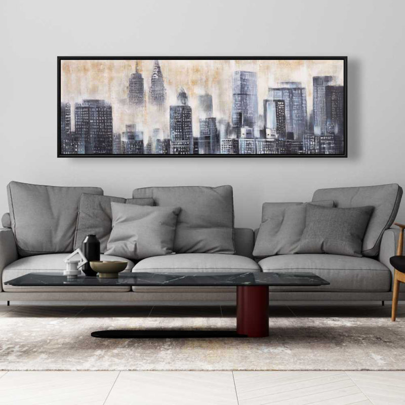 Bâtiments à travers les nuages - Bureau moderne, décoration sur toile encadrée