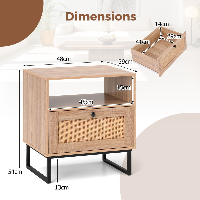 48 cm W Bedside Table