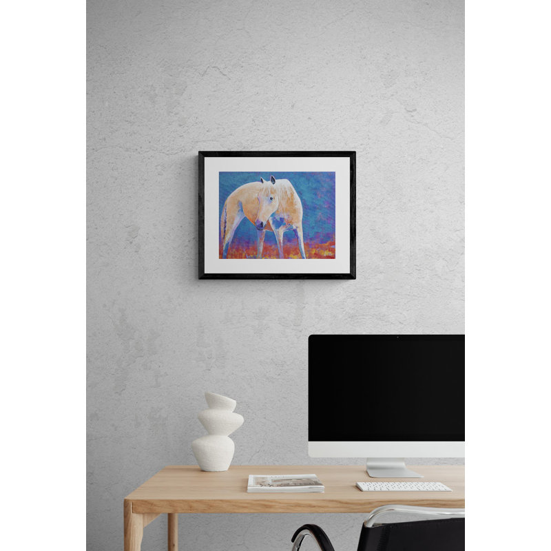 Golden Horse Print, 17.25" H x 21.25" W x 0.88" D, Black Framed Paper, White