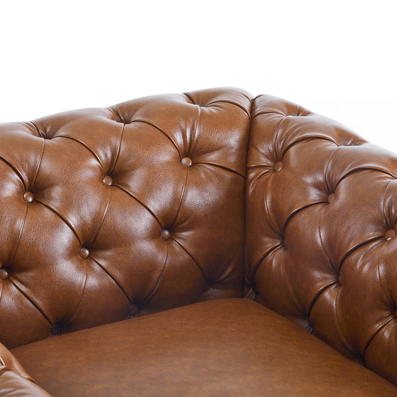 Lawrence Chesterfield Upholstered Swivel Club Chair, Brown Faux Leather