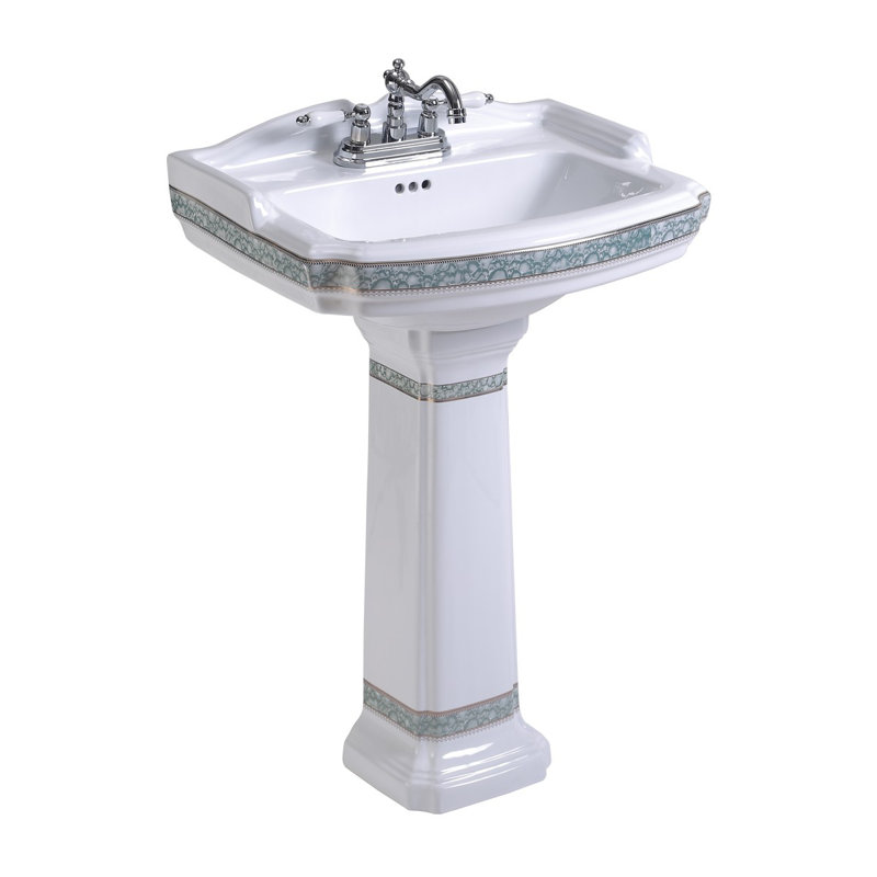 India Reserve 22 7/8 inch Pedestal Bathroom Sink Green and Gold with Overflow