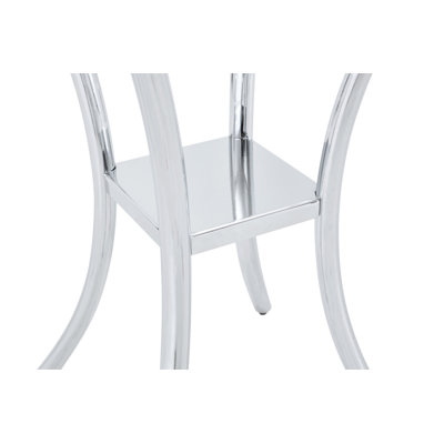 Table de bar avec plateau en verre trempé et structure en acier inoxydable, piètement chromé - Double niveau de rangement pour salle à manger, salle de négociation, bureau, bar ou café