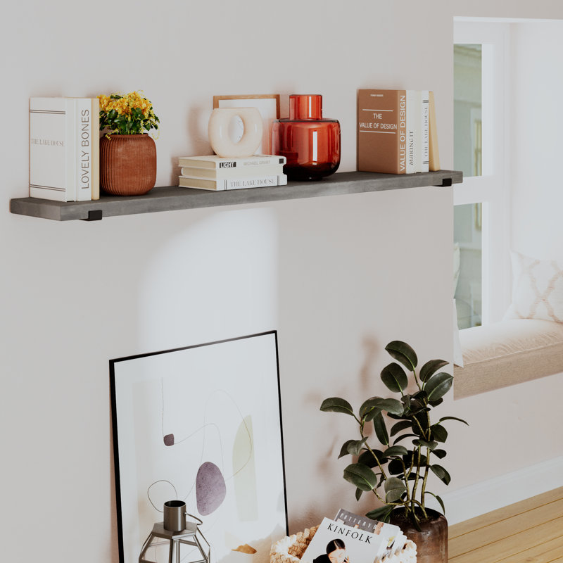 60inch Long Floating Shelves For Wall, Wood Wall Shelf With Heavy Duty Metal Brackets, Classic Gray