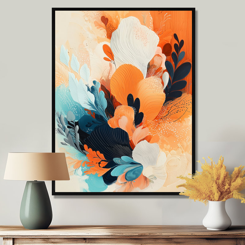«Botanical Orange Palm Dream Fragments II», art mural botanique, H 44 po x l 34 po, Cadre flottant imprimé sans passe-partout