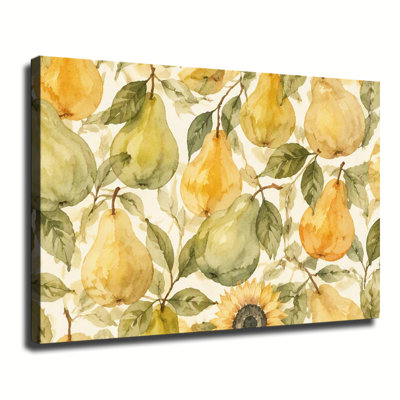 Motif aquarelle poire et tournesol, doux et vintage, impression botanique sur toile pour la décoration de cuisine de style ferme