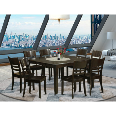9 Piece Dining Table Set Includes a Square Dining Room Table with Butterfly Leaf and 8 Wood Seat Chairs, Cappuccino
