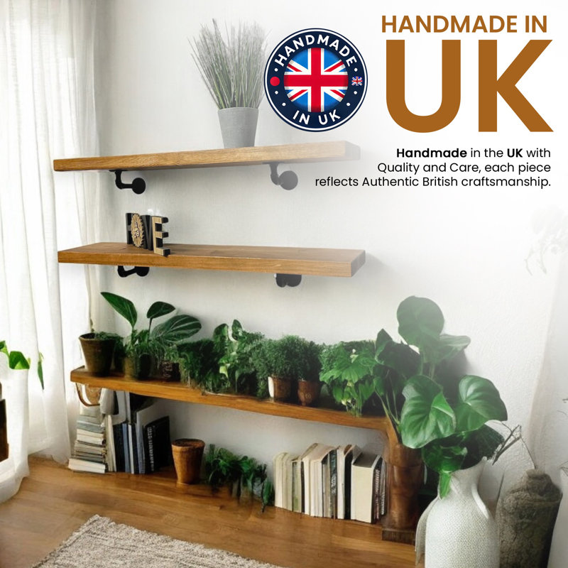 Aleksah Wood Floating Shelf, Tudor Oak, 4.5cm H x 140cm W x 22cm D