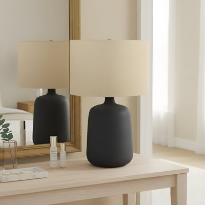 Lighting, 24"h, Table Lamp, Black Ceramic, Beige Shade, Contemporary