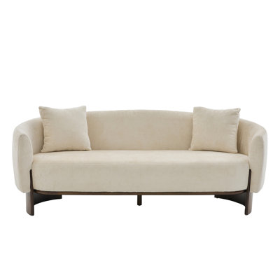 81 in. Curved Boucle Sofa with Wooden Base, Upholstered Couch with Wood Frame and Comfortable Indoor Sofa for Living Room,Beige