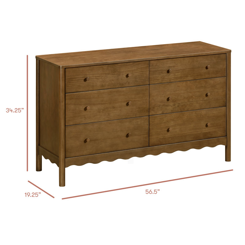 Swell 6-Drawer Assembled Dresser, Natural Walnut
