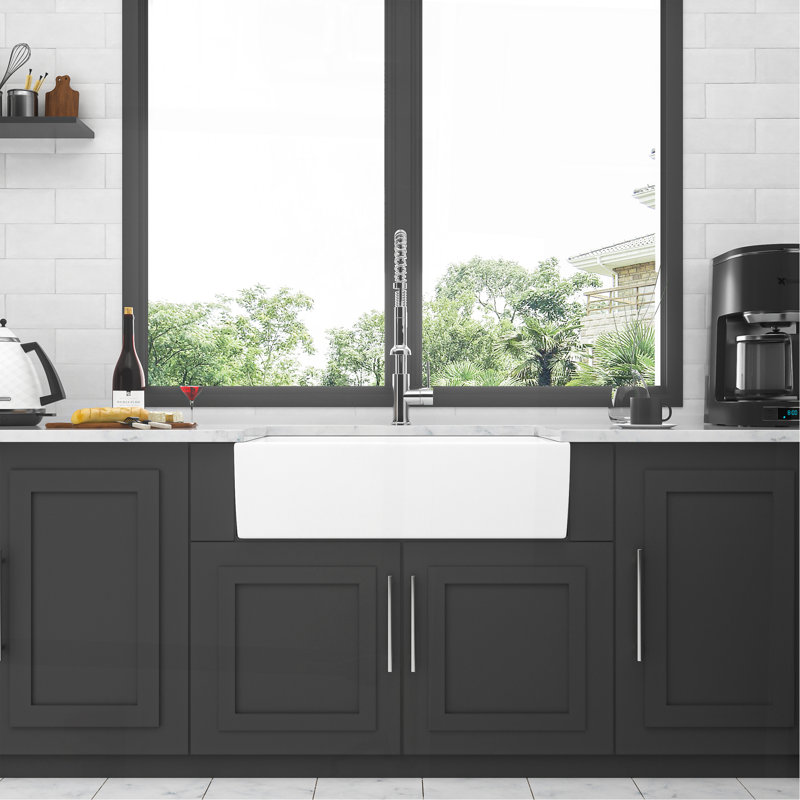 White Farmhouse Sink - 36 Inch White Ceramic Single Bowl Farm Kitchen Sink