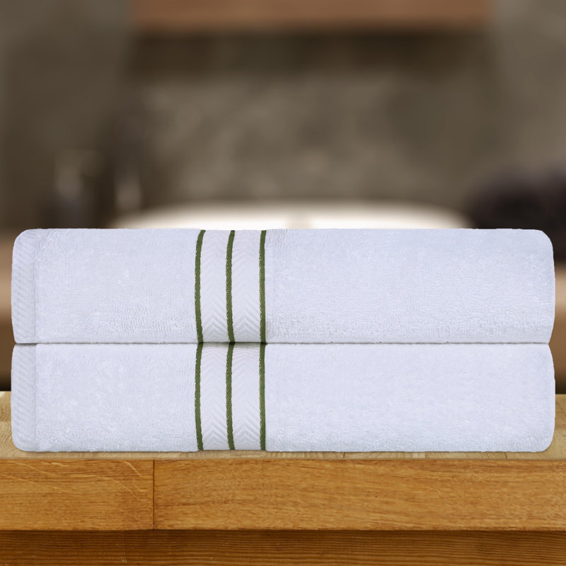 Ensemble de draps de bain en coton turc 2 pièces Hotel, très moelleux et luxueux, Vert/blanc