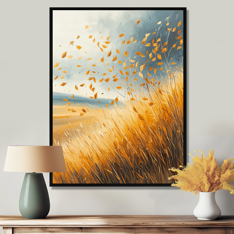 Art sur toile, feuilles de Hanovre dans un champ de blé venteux, Black, Reproduction avec cadre flottant, H 20 po x l 12 po