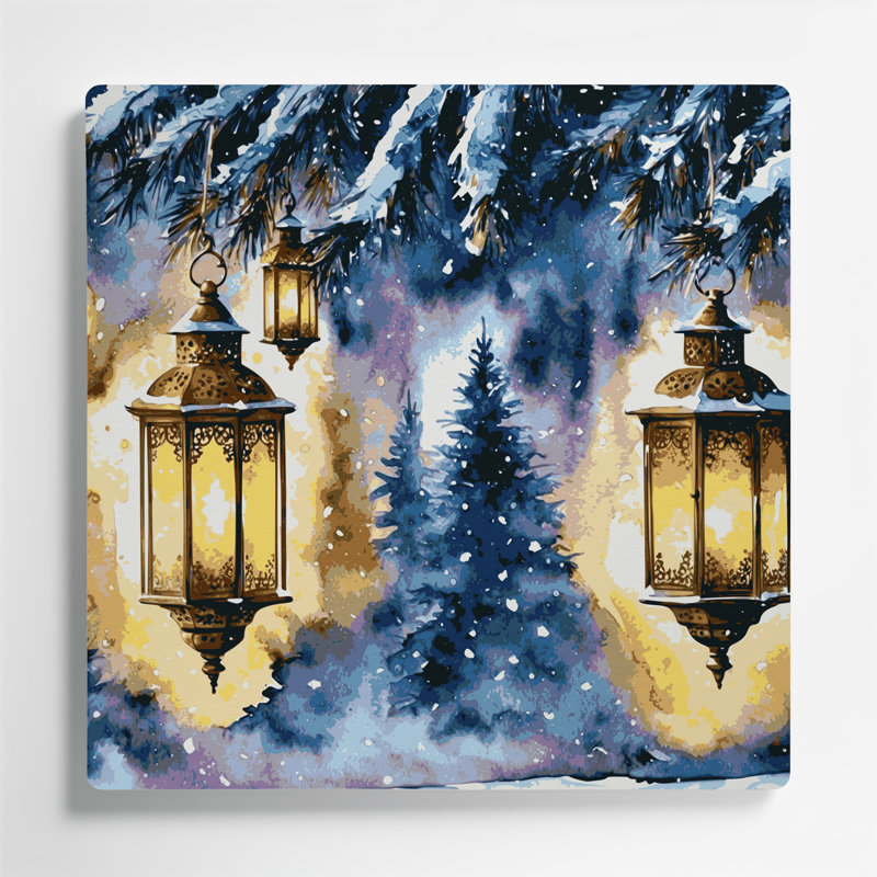 «Christmas Christmas Lanterns», art mural en métal beige, H 12 po x l 12 po