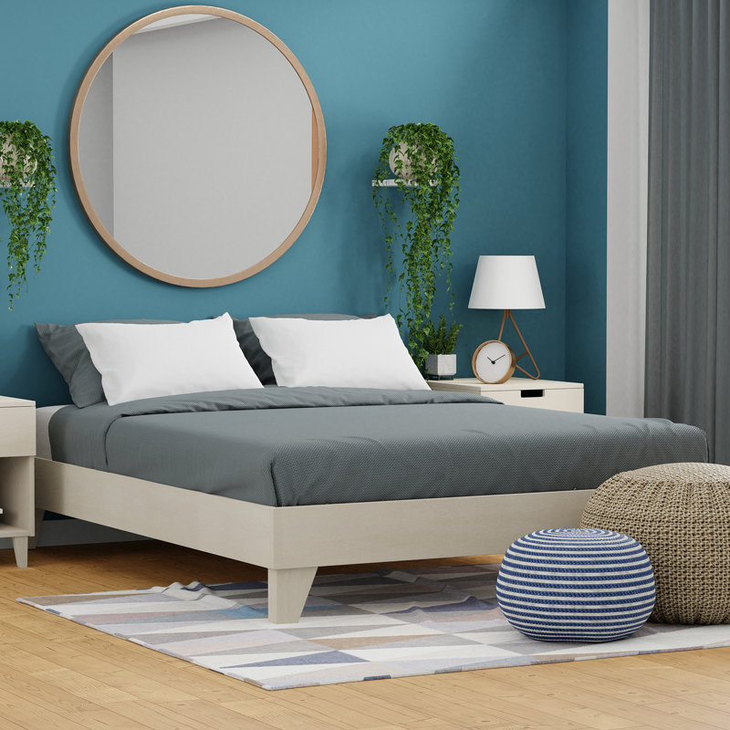Lit plateforme en bois massif Dedrie, Blanc délavé, Simple TG