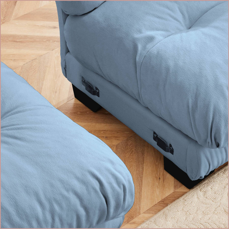 Canapé modulaire capitonné en chenille pour salon, 35.4" H x 133.8" W x 36" D, Blue