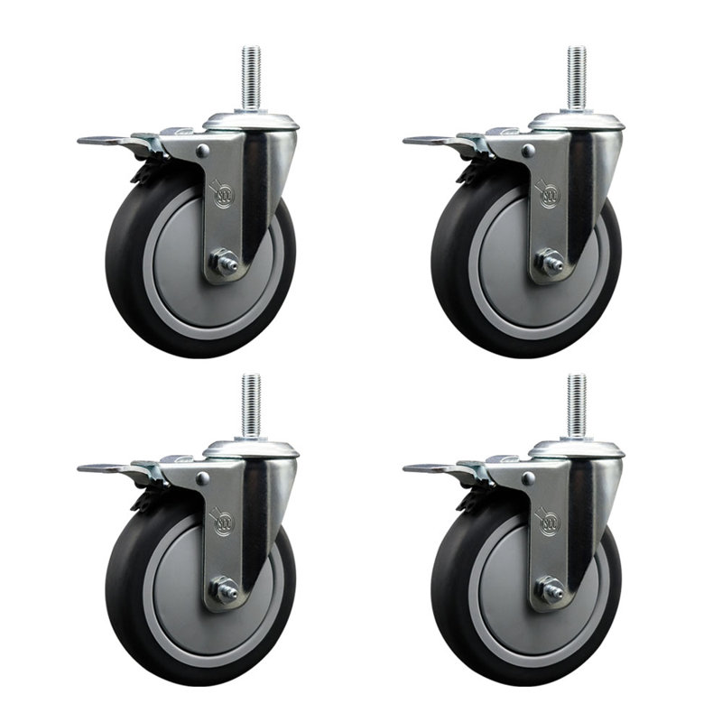 Ensemble de roulettes à tige filetée 5 po en caoutchouc thermo pivotant 5 po