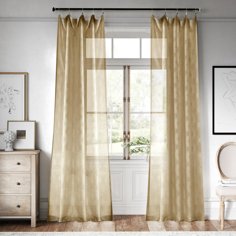 Marylane Geometric Patterned Faux Linen Sheer Curtains for Bedroom & Living Room Curtains - Single Panel Drapes, 50"W x 108"L