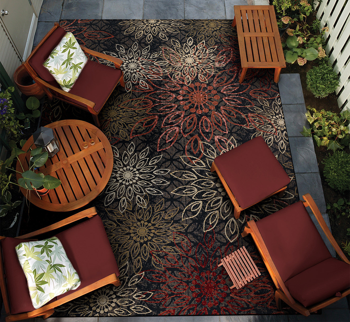 Red Barrel Studio® Sauget Floral Black Multicolor Indoor Outdoor Area ...