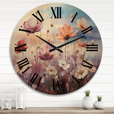 Horloge murale en bois surdimensionnée Wildflowers