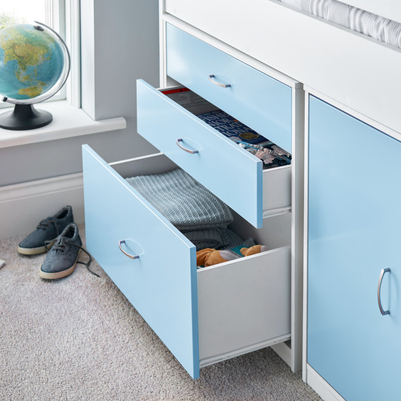 Keever 113 X 198cm Loft Bed Bed Frame with Built-in Ladder Included, Blue