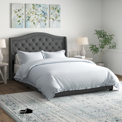 Aquira Upholstered Queen Wingback Bed Grey