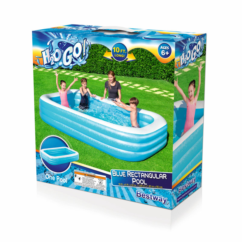 Blue and White Rectangular Inflatable Family Pool