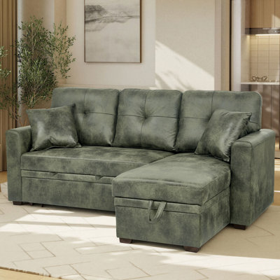 71" L-Shaped Pull-out Sofa Bed, Sectional Couch with Reversible Storage Chaise