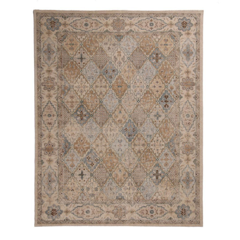 Distressed Homage Hand Knotted Wool Geometric Area Rug, Rectangle 10' x 14'
