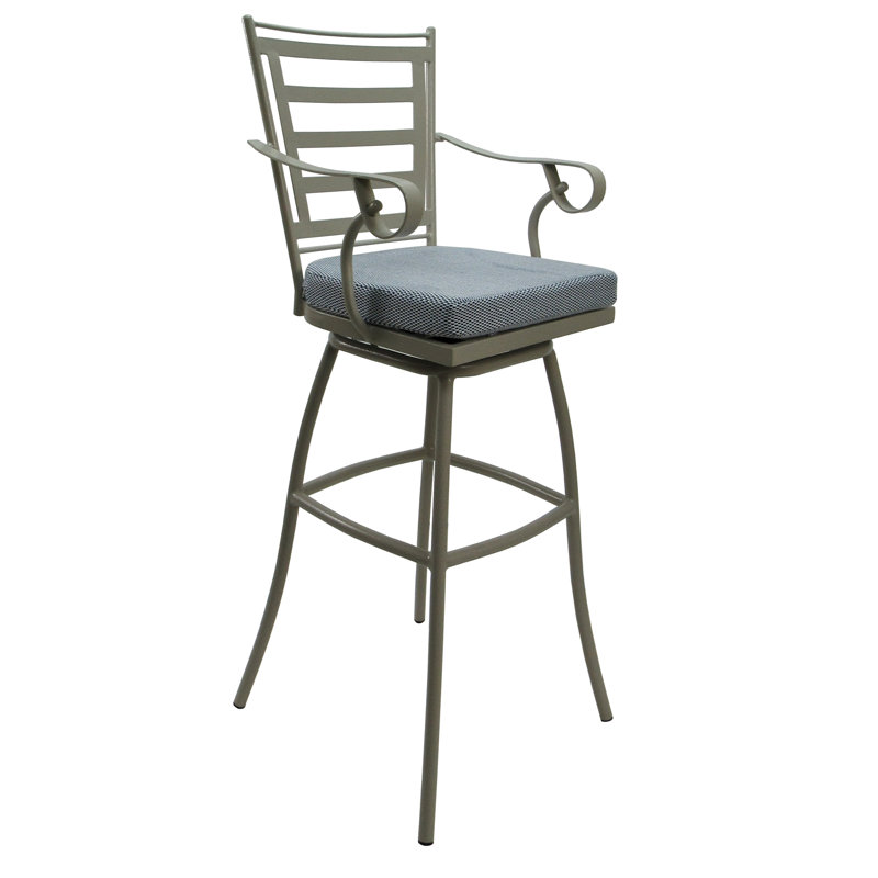 Tabouret d'extérieur / d'extérieur 34 po avec accoudoirs, Bleu, Beige
