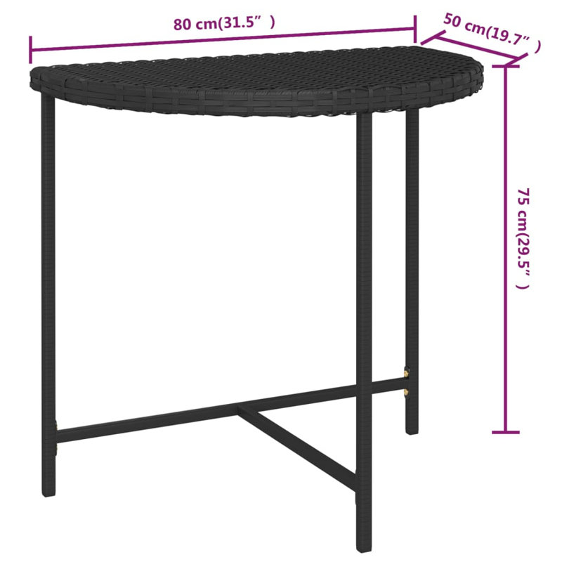 Table basse d'extérieur en rotin, Noir