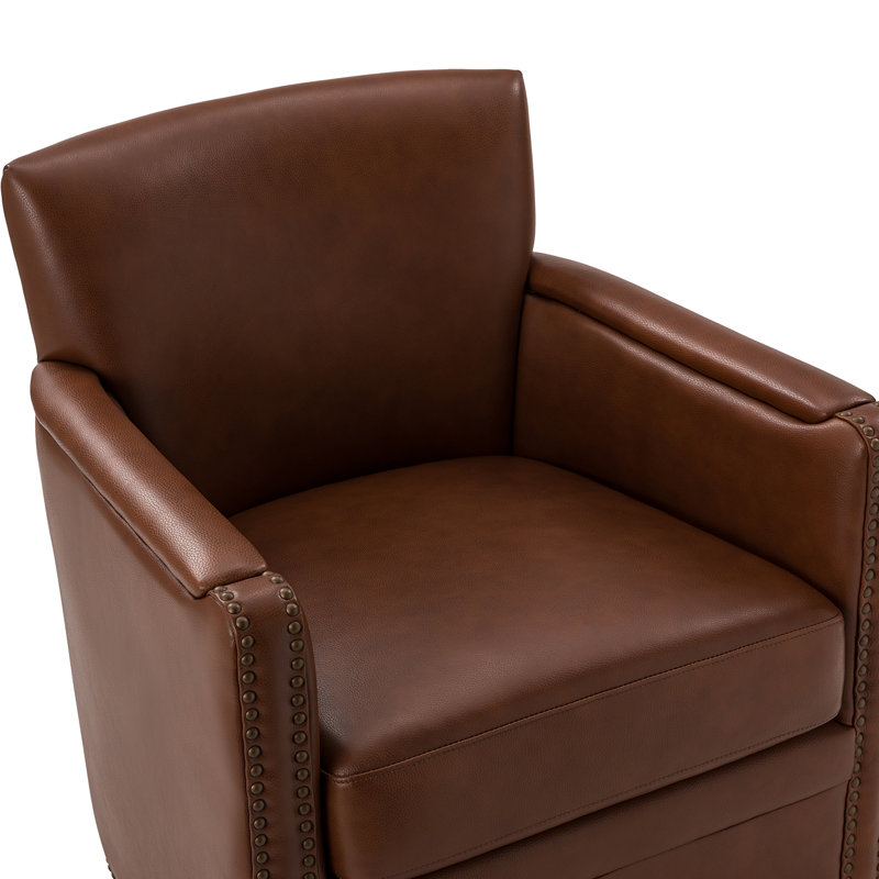 Fauteuil club pivotant en cuir Tessler, Cuir véritable brun