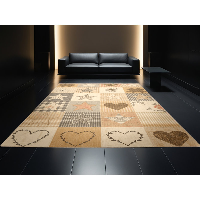 Tapis en patchwork beige à motifs lavables à la machine, 8 x 12