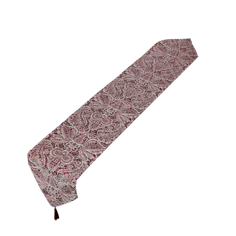 Chemin de table décoratif en jacquard de polyester Ophelia & Co., jacquard en polyester, avec pompons, beige, 13 po x 70 po