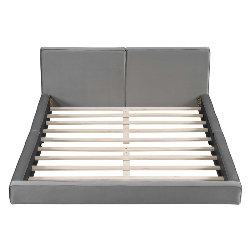 Grand lit plateforme tapissier avec tissu en velours, Gris