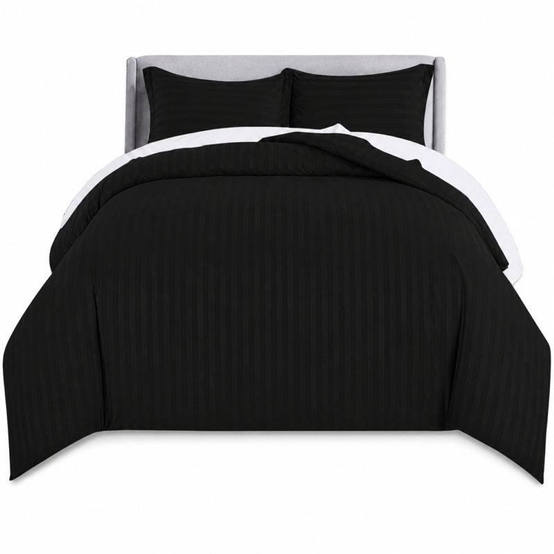 Microfibre Striped Duvet Cover Set, Black, King