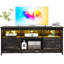  Meuble télé Farmhouse pour téléviseur de 65 pouces, centre de divertissement à lumière DEL avec armoires de rangement, tablettes ouvertes, bande lumineuse 24 couleurs-1442651742