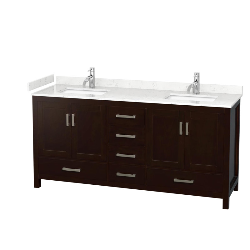 Sheffield 72" Double Bathroom Vanity Set, Carrara Cultured Marble, Espresso