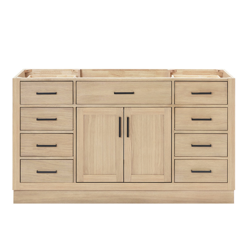60" Single Sink Bathroom Vanity, Natural Oak, Matte Black