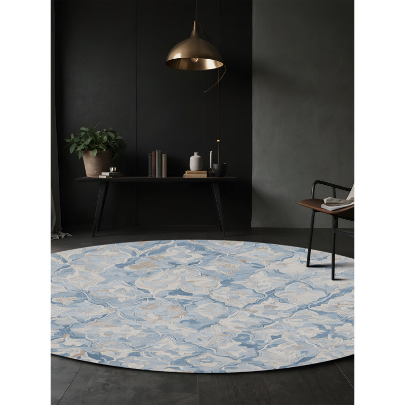 Machine Washable Gray Area Rug, Round 4'