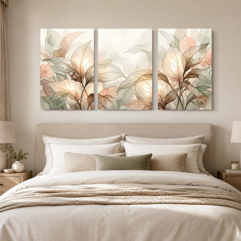 Toile douce, ensemble de 3 feuilles de botanique sur toile, H 24 po x l 16 po x 3 pièces