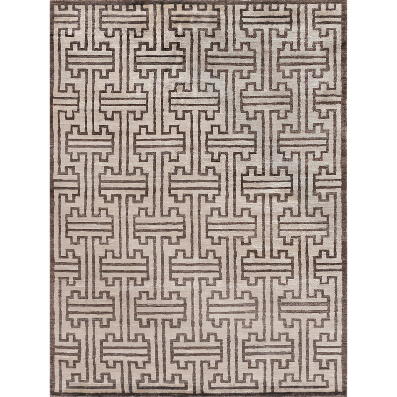 Bamboo Silk Wool Geometric Area Rug, Rectangle 6' x 9'