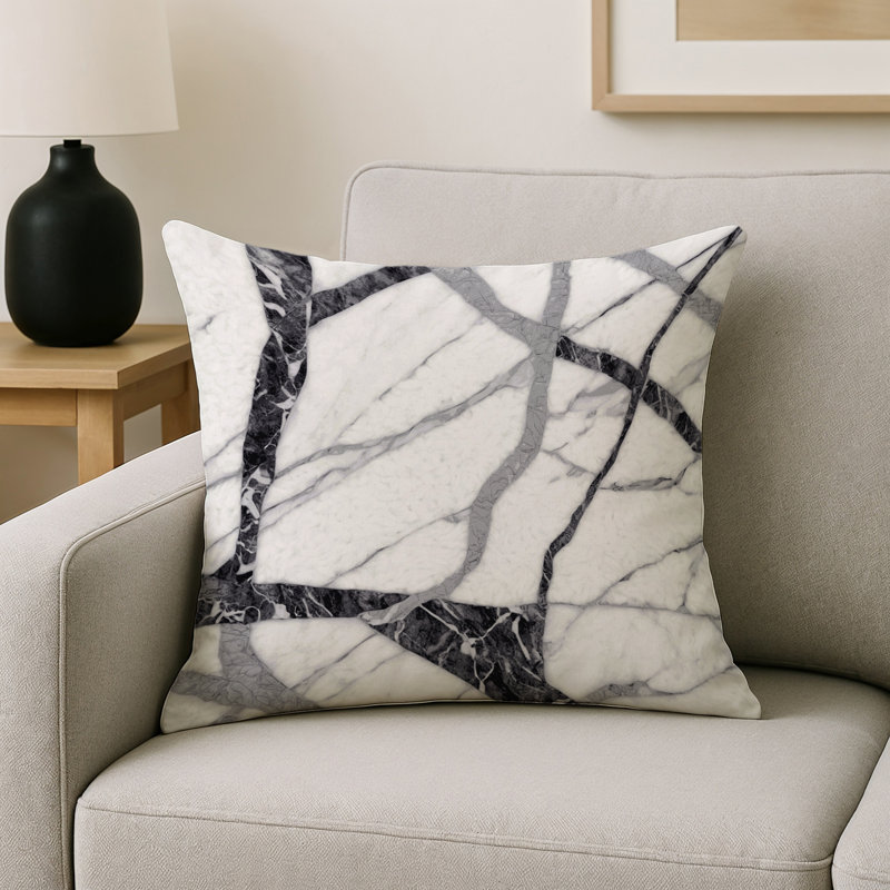 Coussin décoratif intérieur / extérieur gris Modern Modern, Carré 16 po, Beige / abstrait